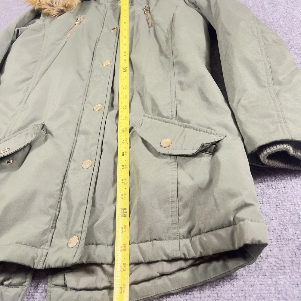 Justice Girls Parka Jacket Size 18 20 Olive Green Faux Fur Hood Winter Coat